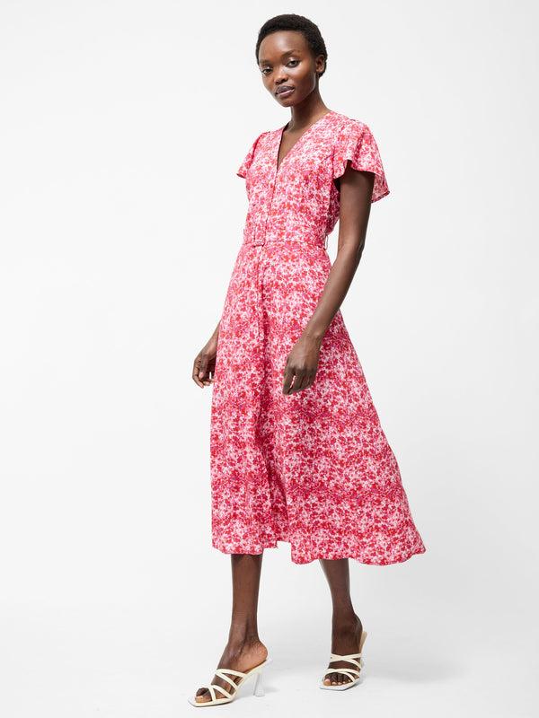 fcuk Cass Belted Midi Dress Red Multi