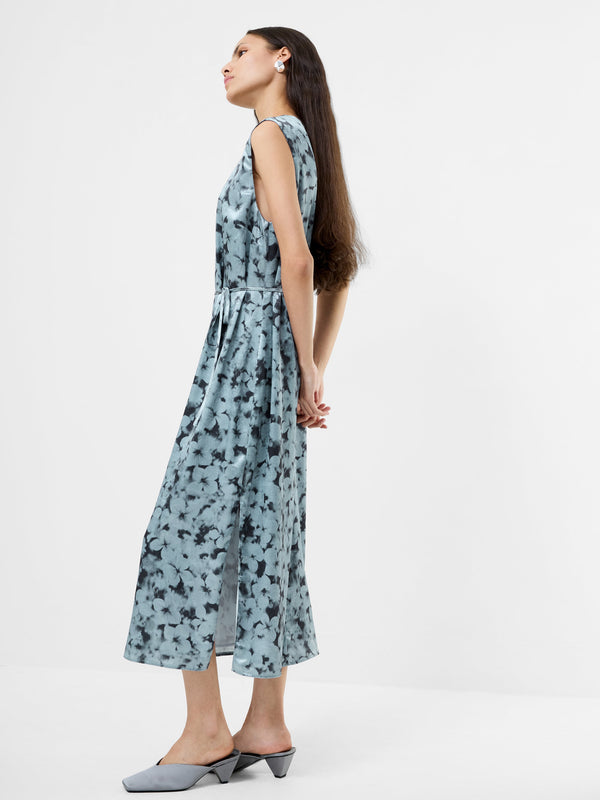 Fcuk Cassie Emile Crinkle Midi Dress Blue Multi