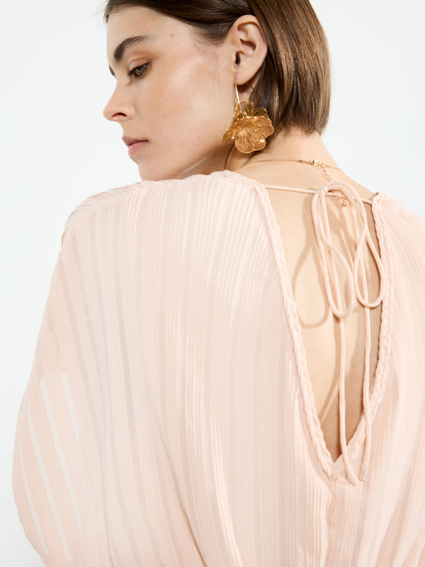 Fcuk Chathia Plisse V Neck Mini Dress Ballet Pink