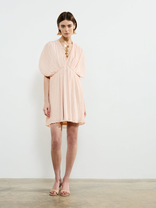 Fcuk Chathia Plisse V Neck Mini Dress Ballet Pink