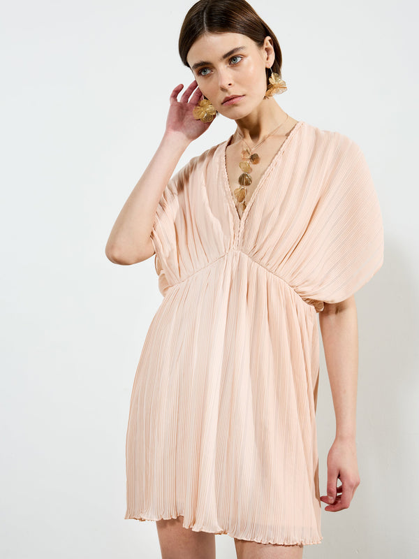 fcuk Chathia Plisse V Neck Mini Dress Ballet Pink