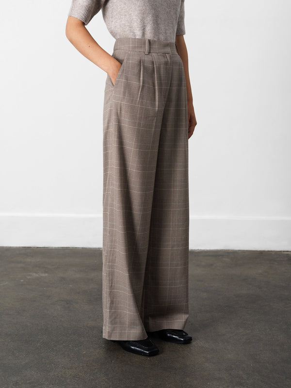 Fcuk Chester Check Wide Leg Trousers Brown Multi