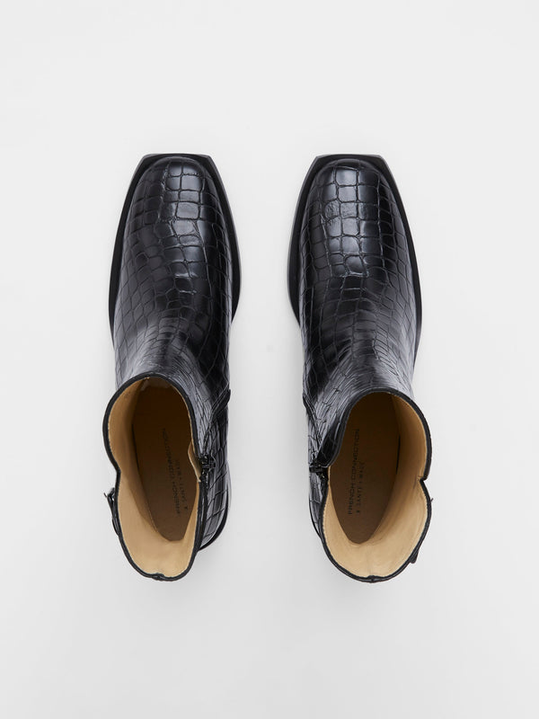 Fcuk Connic Croc Ankle Boots Black Croc