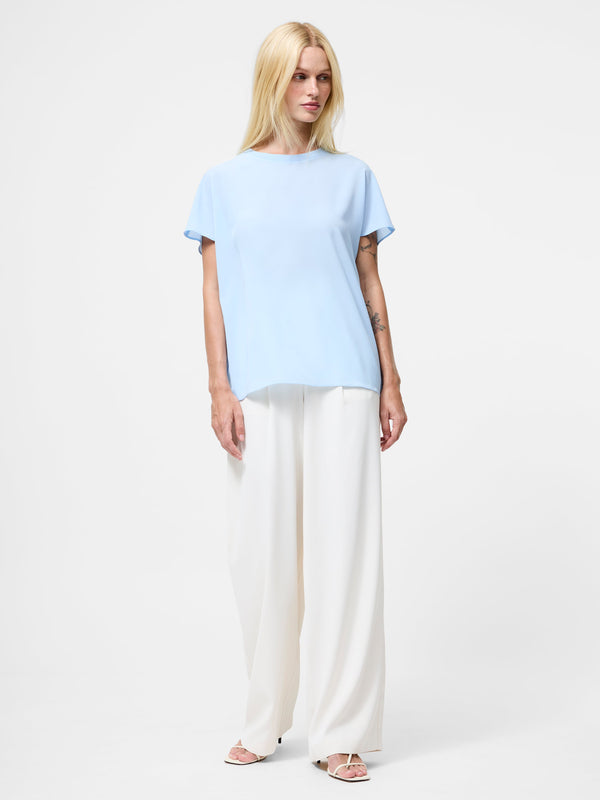 Fcuk Crepe Light Crew Neck Top Arctic Blue