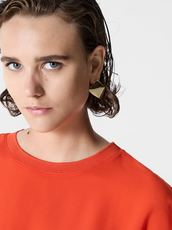 Fcuk Crepe Light Crew Neck Top Flame Orange