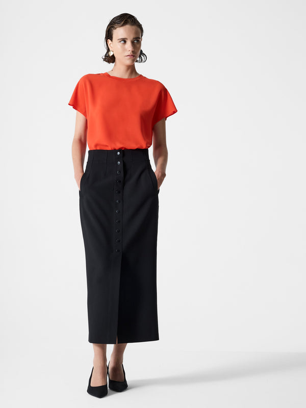 Fcuk Crepe Light Crew Neck Top Flame Orange