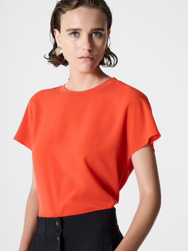 fcuk Crepe Light Crew Neck Top Flame Orange