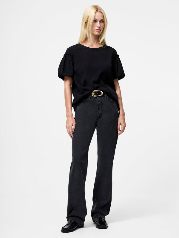 Fcuk Crepe Light Puff Sleeve Top Black
