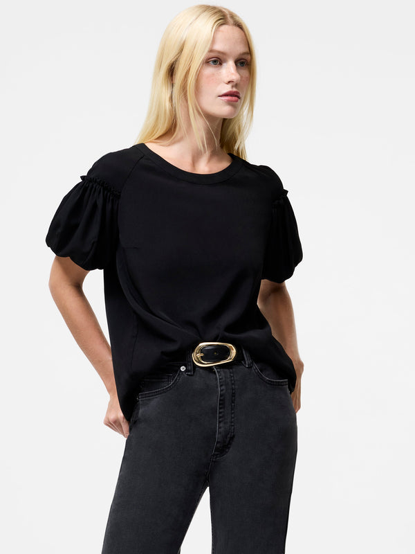 Fcuk Crepe Light Puff Sleeve Top Black