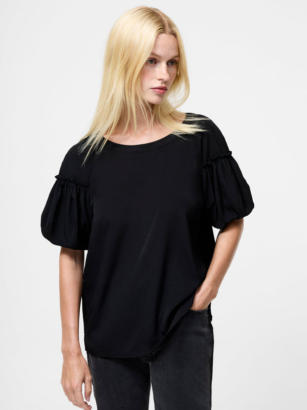 fcuk Crepe Light Puff Sleeve Top Black