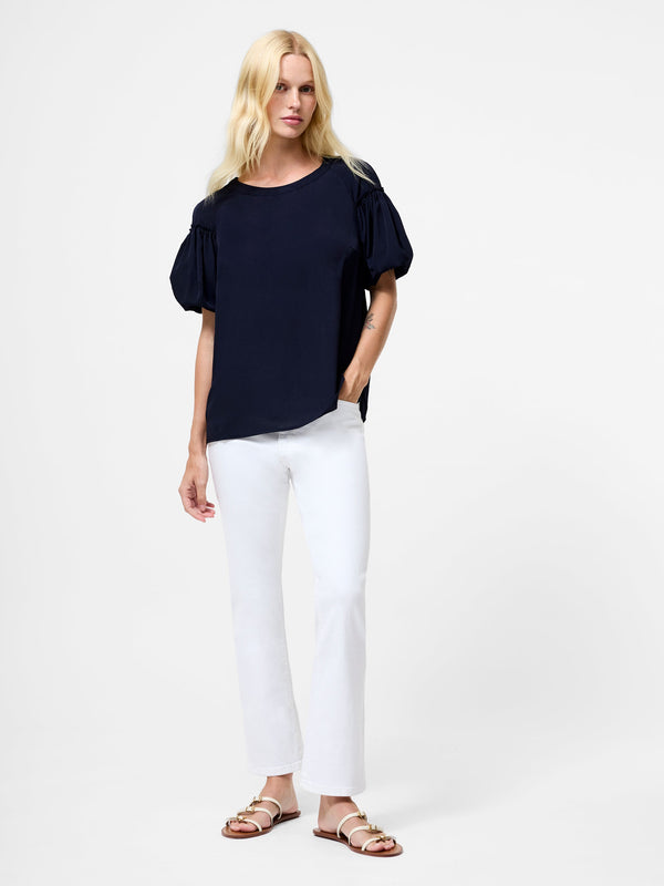 Fcuk Crepe Light Puff Sleeve Top Utility Blue