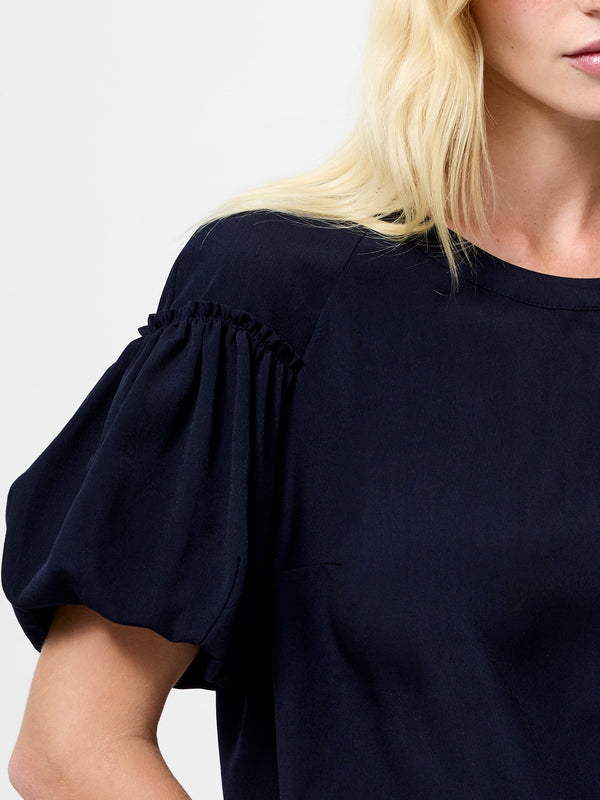 Fcuk Crepe Light Puff Sleeve Top Utility Blue