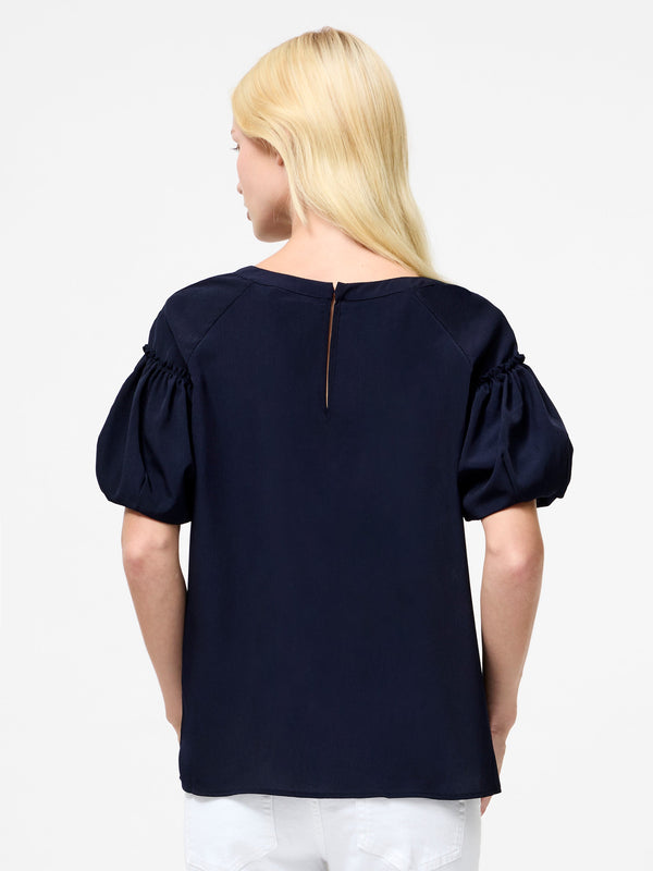 Fcuk Crepe Light Puff Sleeve Top Utility Blue