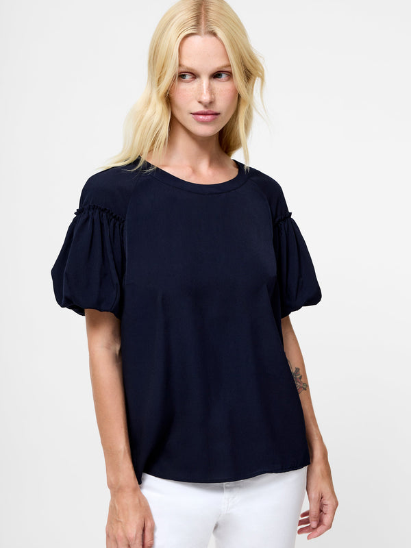 fcuk Crepe Light Puff Sleeve Top Utility Blue
