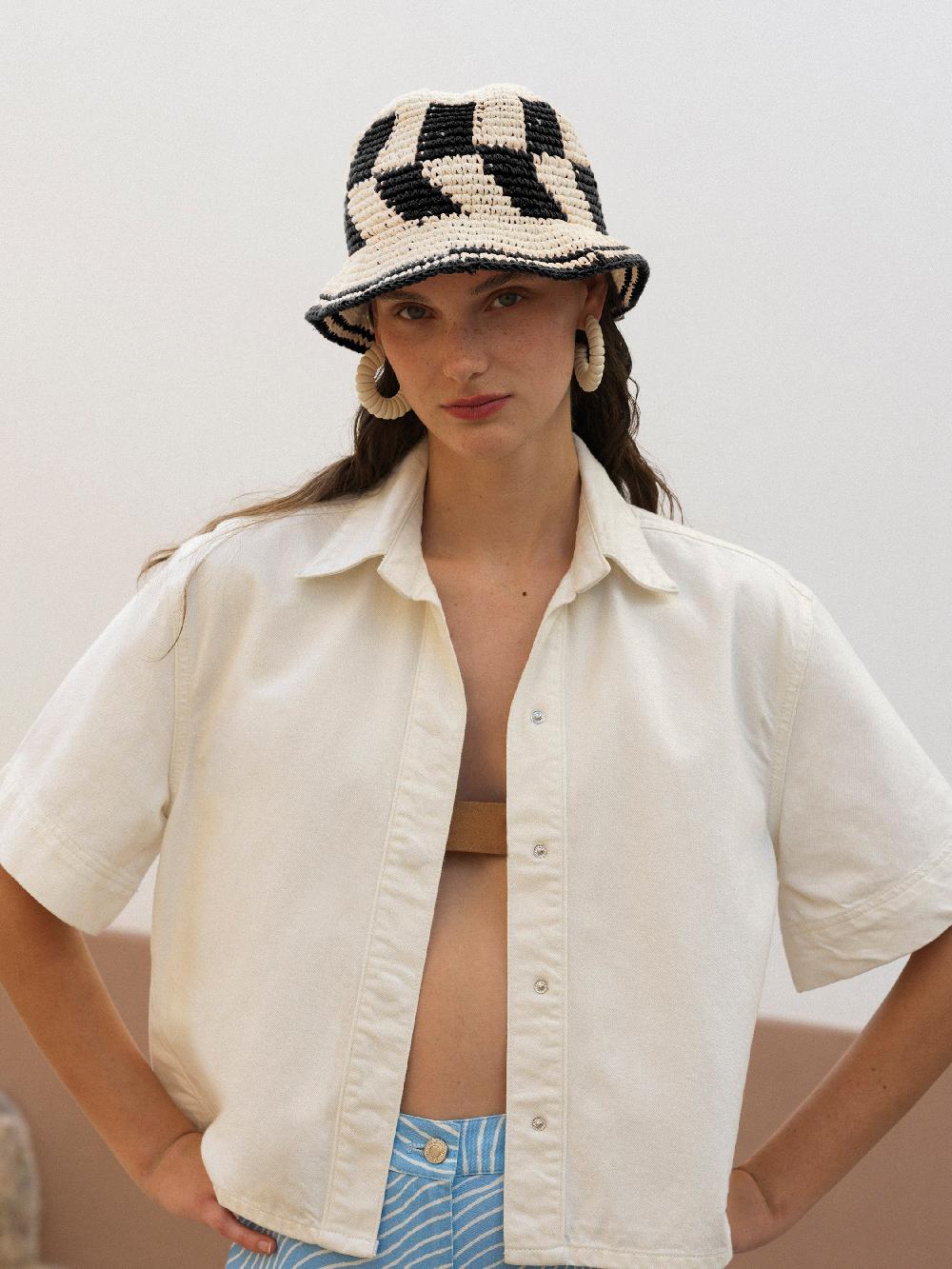 Fcuk Crochet Hat Ecru/Black