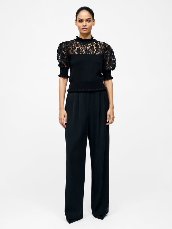 Fcuk Crochet Lace Mix Knit Top Black