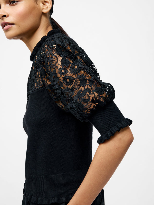 Fcuk Crochet Lace Mix Knit Top Black
