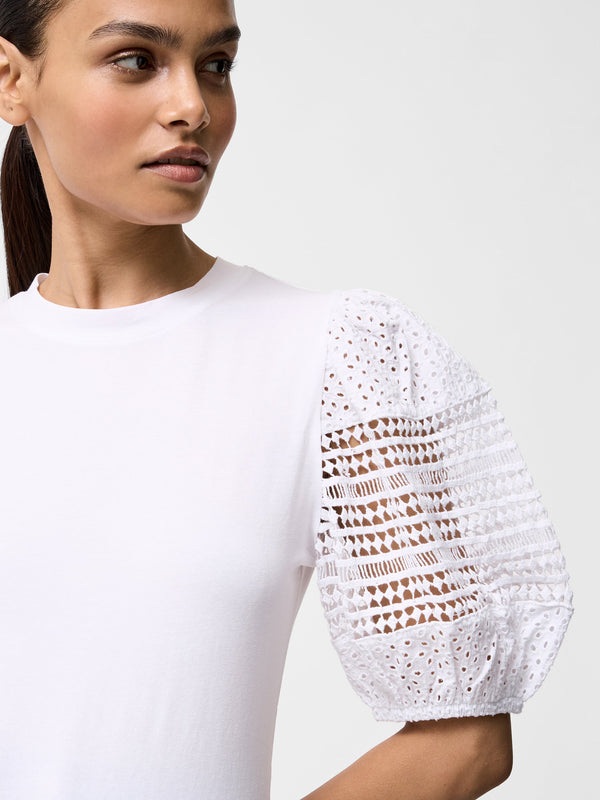 Fcuk Crochet Lace Puff Sleeve Top Linen White