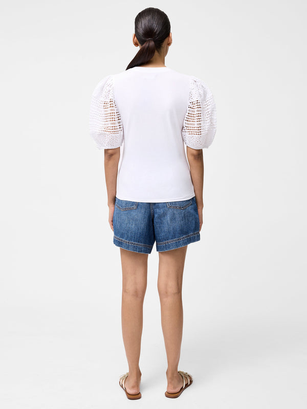 Fcuk Crochet Lace Puff Sleeve Top Linen White