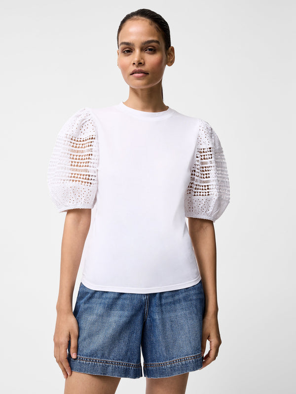 fcuk Crochet Lace Puff Sleeve Top Linen White