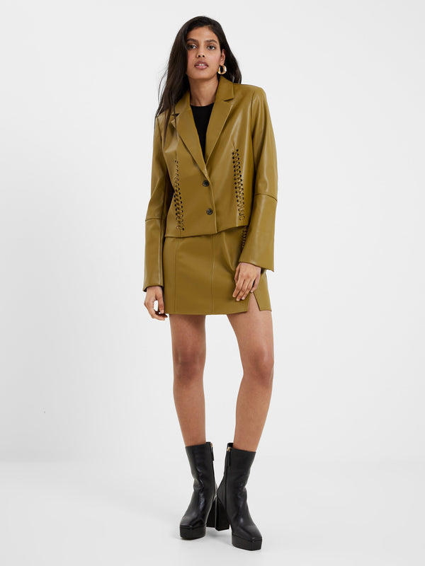 Fcuk Crolenda PU Lace-Up Cropped Blazer Nutria