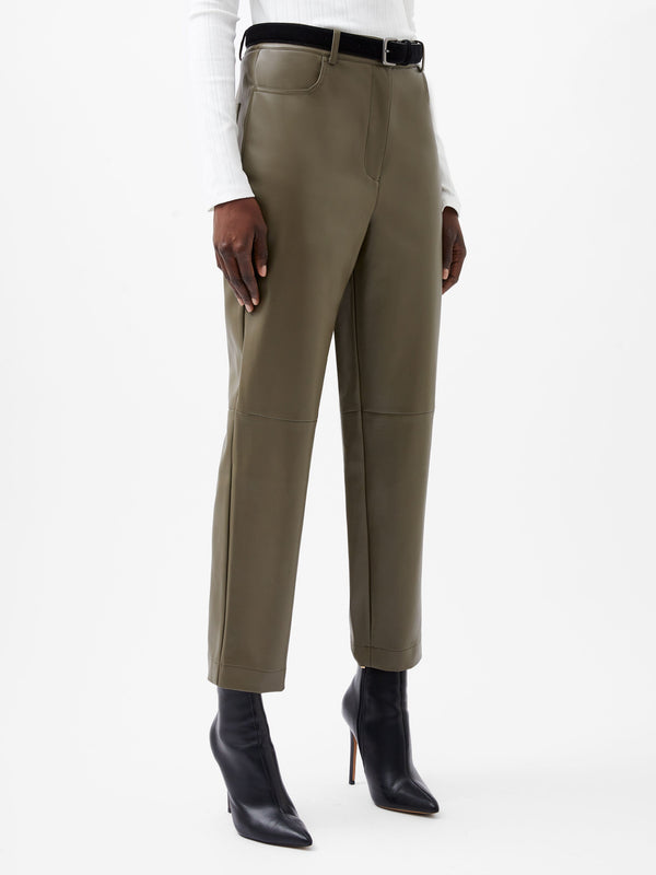 Fcuk Crolenda PU Tapered Trousers Tarmac Khaki