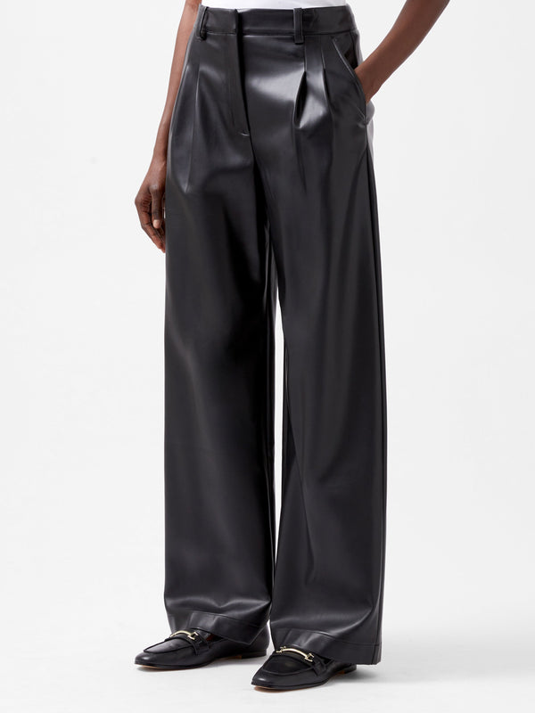 Fcuk Crolenda PU Wide Leg Trousers Blackout
