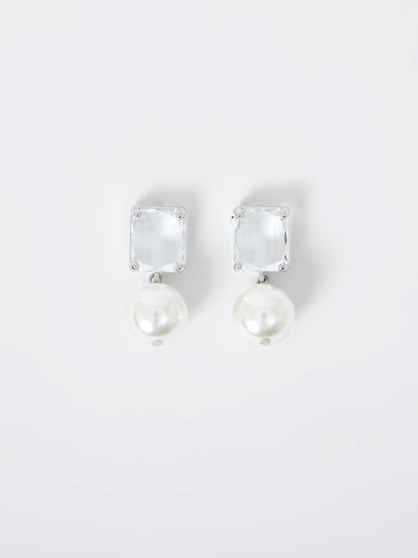 fcuk Crystal Faux Pearl Drop Earrings Silver