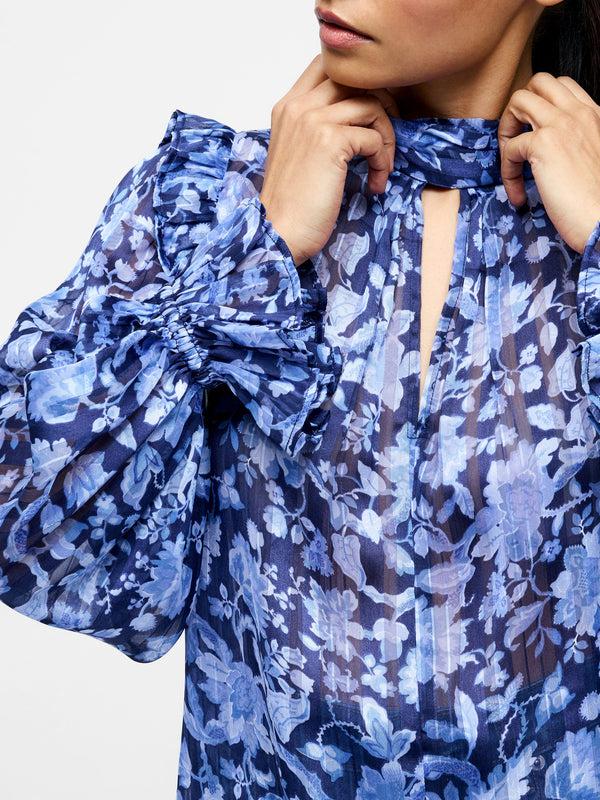 Fcuk Cynthia Frill Long Sleeve Top Midnight Blue