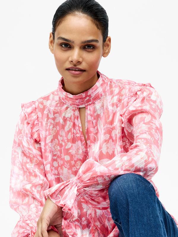 Fcuk Cynthia Frill Long Sleeve Top Pink Blossom
