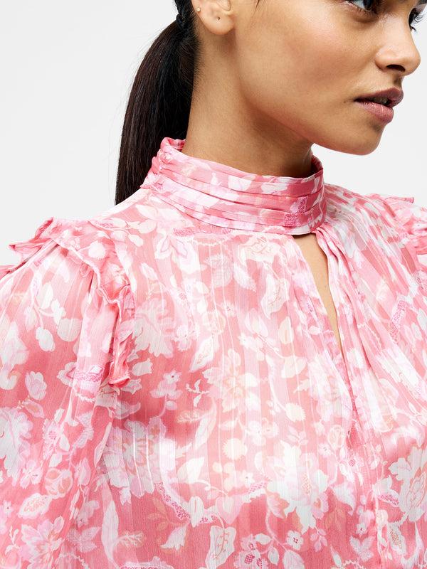 Fcuk Cynthia Frill Long Sleeve Top Pink Blossom