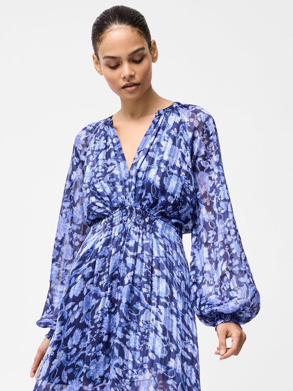 Fcuk Cynthia Shirred Midi Dress Midnight Blue