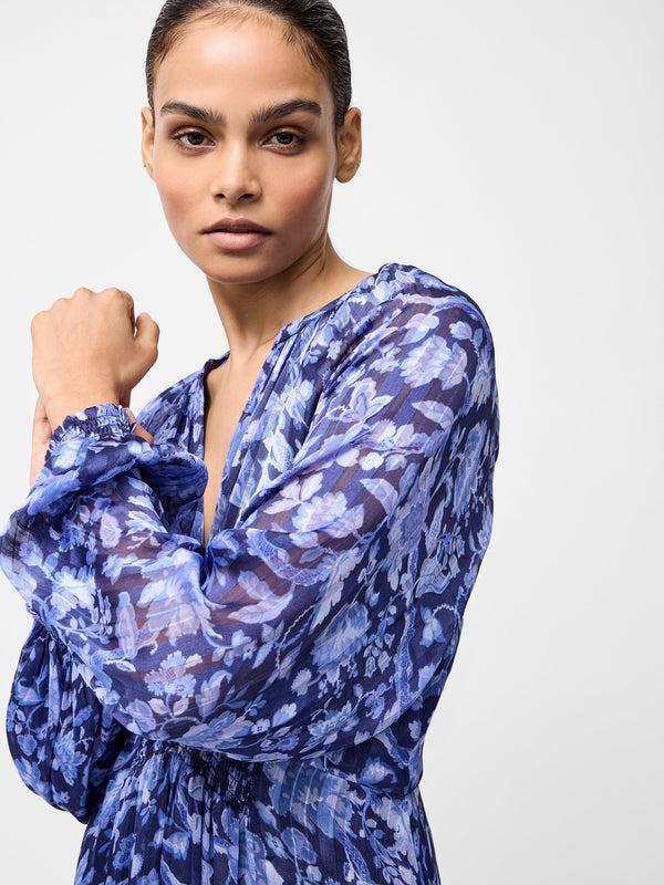 Fcuk Cynthia Shirred Midi Dress Midnight Blue