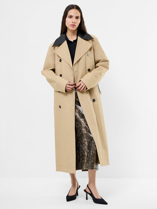 Fcuk Dasha Cotton Twill Trench Coat Camel