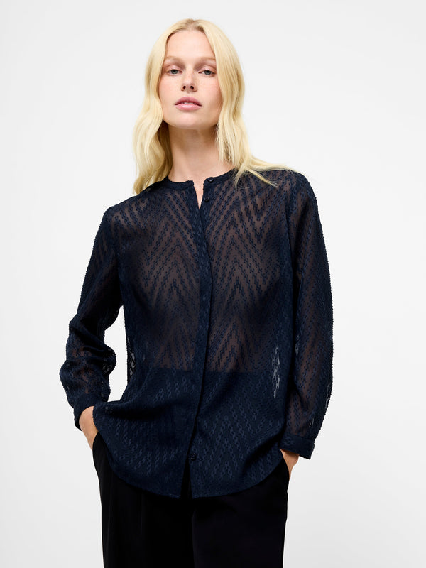 Fcuk Dayton Fil De Coupe Long Sleeve Shirt Navy