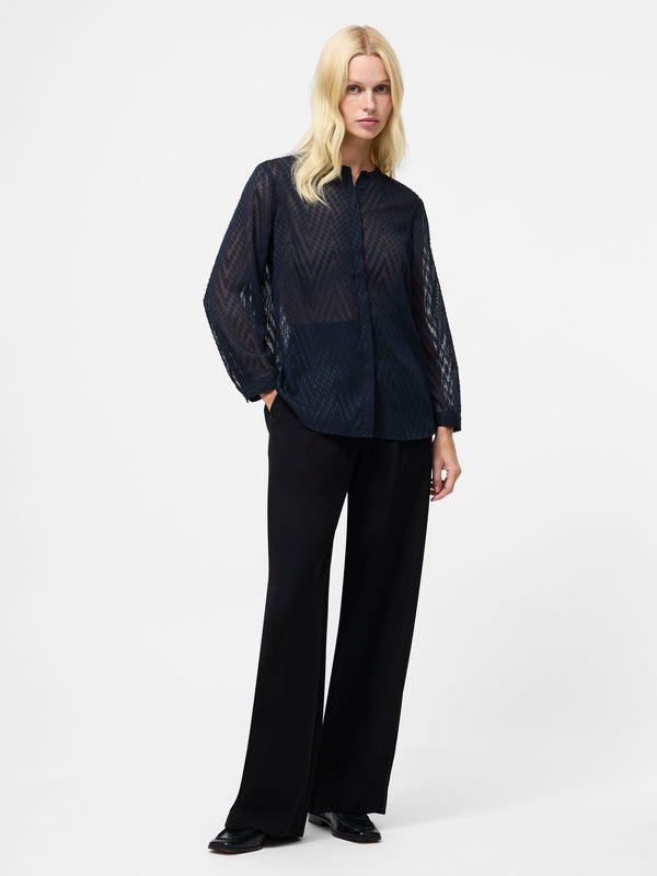 Fcuk Dayton Fil De Coupe Long Sleeve Shirt Navy