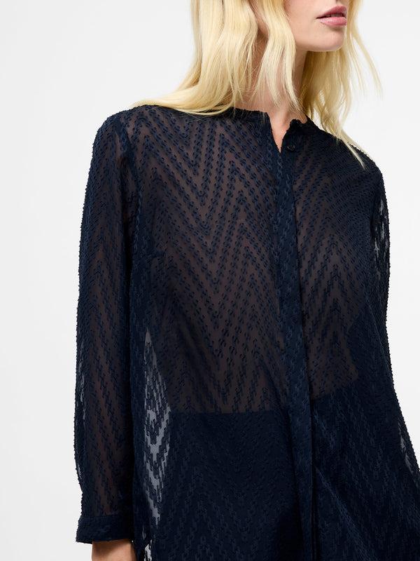 Fcuk Dayton Fil De Coupe Long Sleeve Shirt Navy