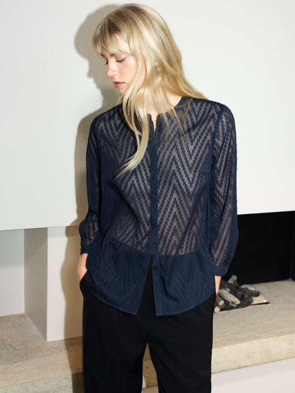 fcuk Dayton Fil De Coupe Long Sleeve Shirt Navy