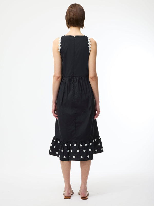 Fcuk Devin Poplin Embroidered Midi Dress Black