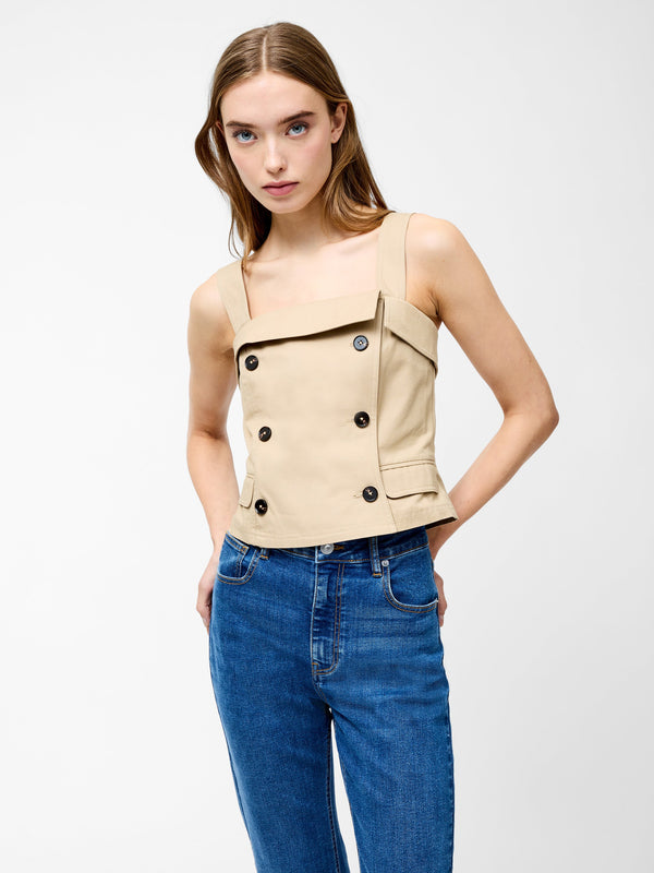 fcuk Double Breasted Trench Top Khaki