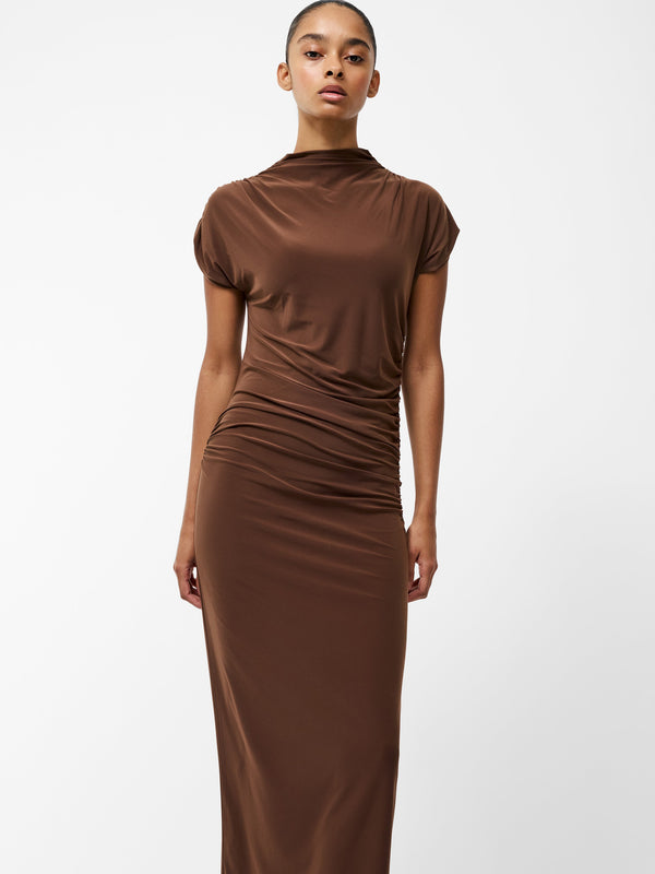 Fcuk Draped Samira Mock Neck Dress Chocolate