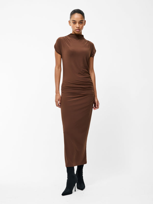 fcuk Draped Samira Mock Neck Dress Chocolate