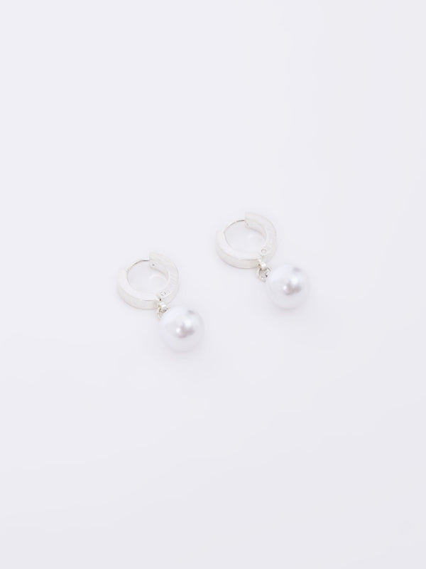 fcuk Drop Faux Pearl Huggie Hoop Earrings Silver