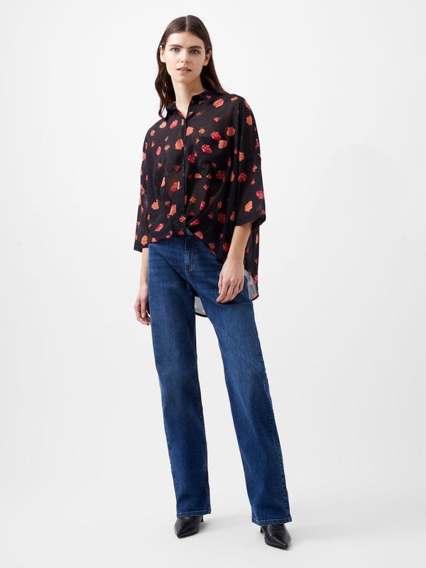 Fcuk Ella Rose Twist Front Shirt Marine Multi