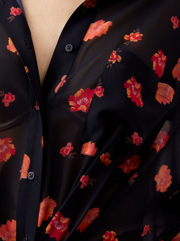 Fcuk Ella Rose Twist Front Shirt Marine Multi