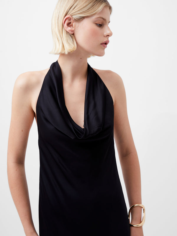 Fcuk Ennis Eco Satin Halterneck Midi Dress Black