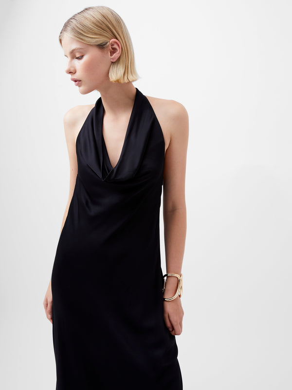 fcuk Ennis Eco Satin Halterneck Midi Dress Black