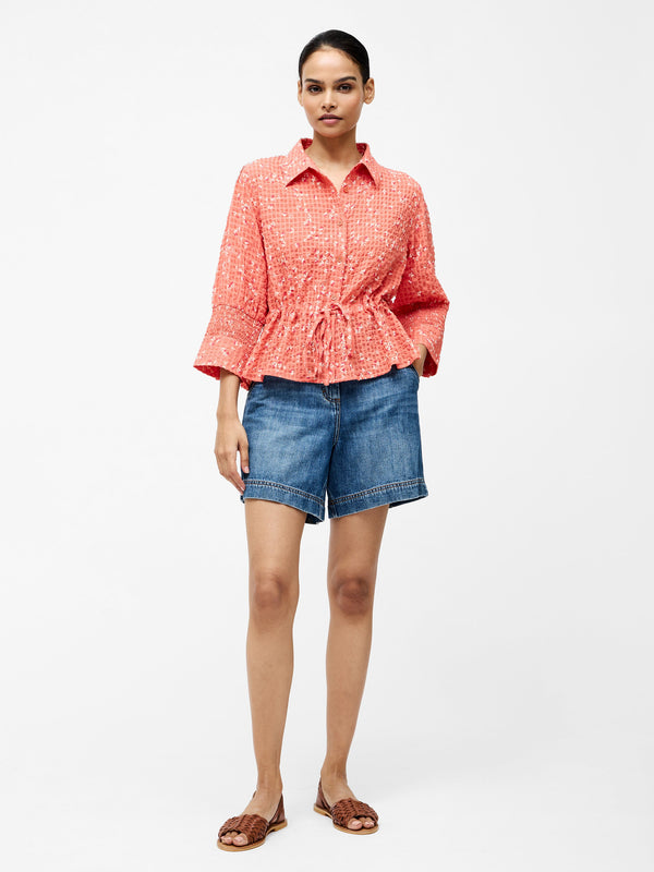 fcuk Erin Seersucker Tie Waist Shirt Coral Multi