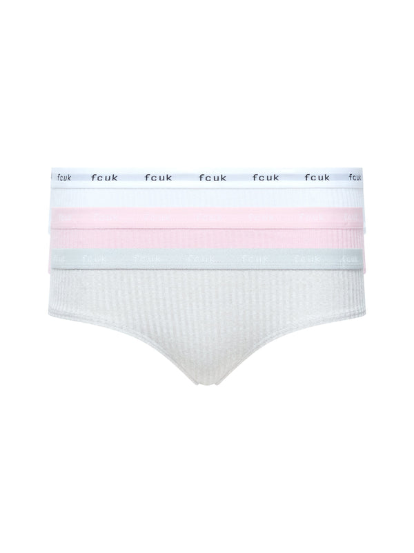 fcuk FCUK 3 Pack Ribbed Briefs Grey/White/Pink