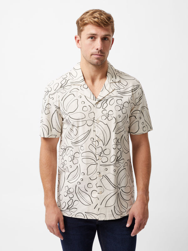Fcuk Floral Revere Short Sleeve Shirt Stone/Khaki